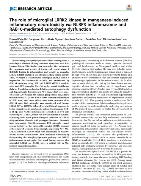 Pdf The Role Of Microglial Lrrk In Manganese Induced Inflammatory