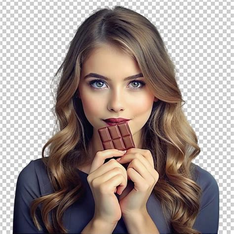 Una Chica Hermosa Comiendo Una Barra De Chocolate PSD Premium