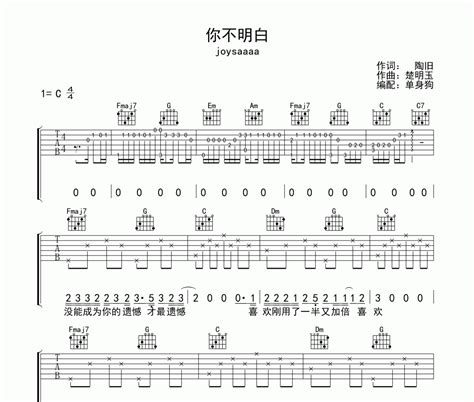 Joysaaaa《你不明白》吉他谱c调弹唱谱 乐手网