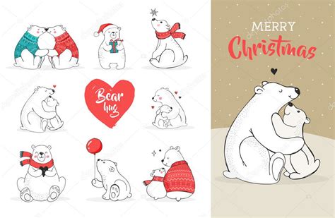 Merry Christmas Greetings With Bears Hand Drawn Polar Bear Cute Bear