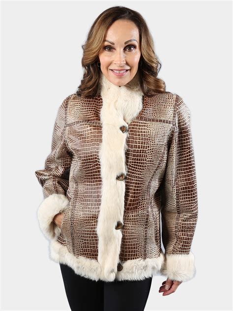 Womens White Rex Rabbit Fur Jacket Reversible Estate Furs