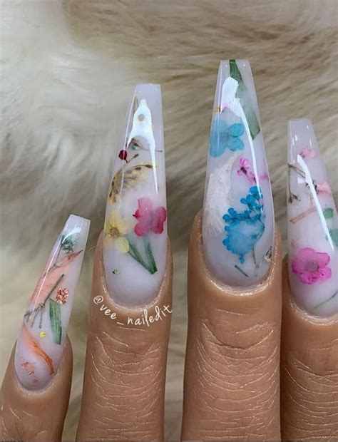 special flower acrylic coffin nails art designs  summer  lily