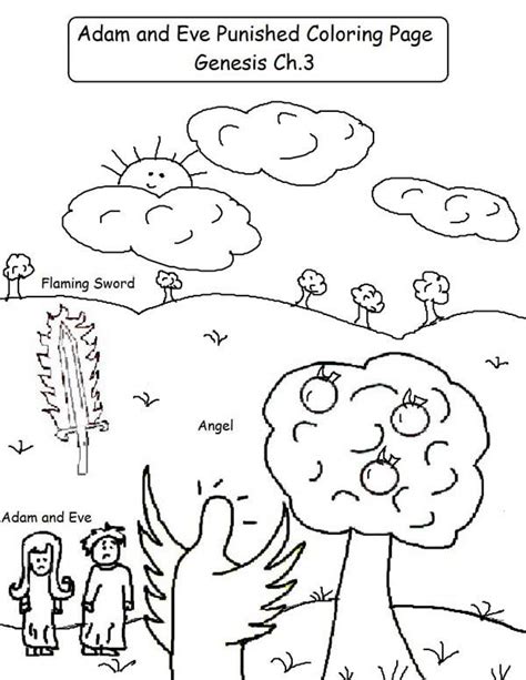 Adam And Eve Punished By God In Garden Of Eden Coloring Page Netart