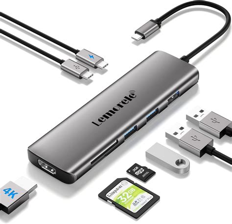 Lemorele Usb C Hub Usb C Adaptörü 8i 1 Arada Alüminyum Gövde 4k Hdmi