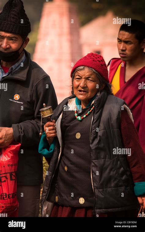 India Bihar Bodhgaya Mahabodhi Temple Tibetan Pilgrim Spinning