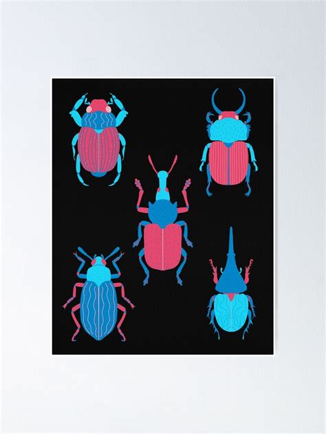 Beetles Pink And Blue On Charcoal Poster For Sale By Elijrp Redbubble