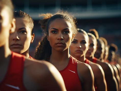 Premium Photo Women Sprinters In Starting Positions On The Racetrack