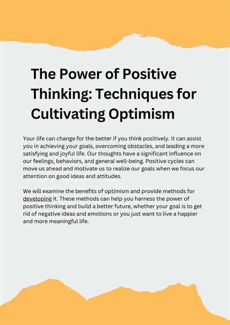 The Power Of Positive Thinking Techniques For Cultivating Optimism By