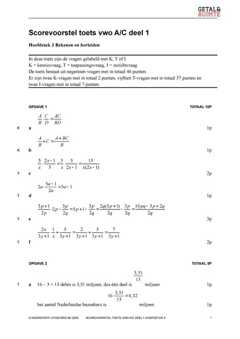 Uitwerkingen Oefentoets Vwo Wi A H3 Scorevoorstel Toets Vwo A C Deel