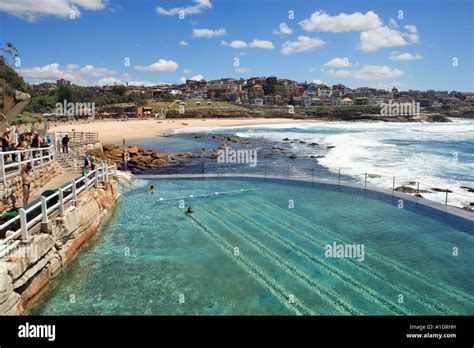 Popular Bronte Beach And Salt Water Baths With Swimmers In The Eastern