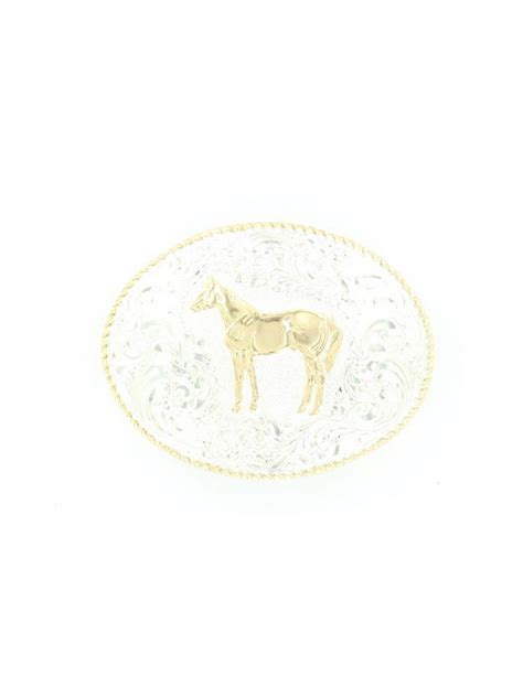 Crumrine® Shiny Silver & Gold Standing Horse Belt Buckle