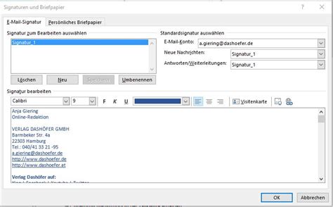 Erstellen Und Hinzuf Gen Von Signaturen Mit Outlook Dashoefer De