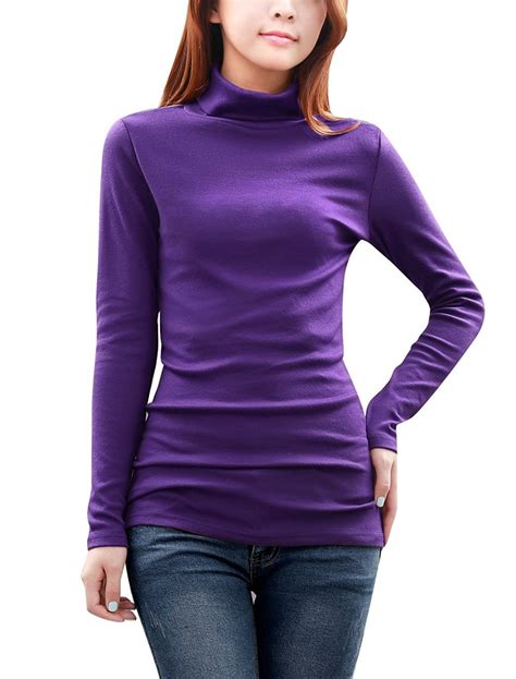 Womens Long Sleeves Turtle Neck Slim Fit Top Purple Cf11mhnhdr3 Slim Fit Top Long Sleeve