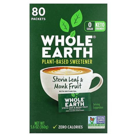 Whole Earth Stevia Leaf And Monk Fruit With Erythritol 80 Packets 5 6 Oz 160 G