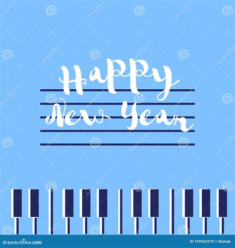 Happy New Year, Musical Greeting Card for Piano on a Blue Background ...