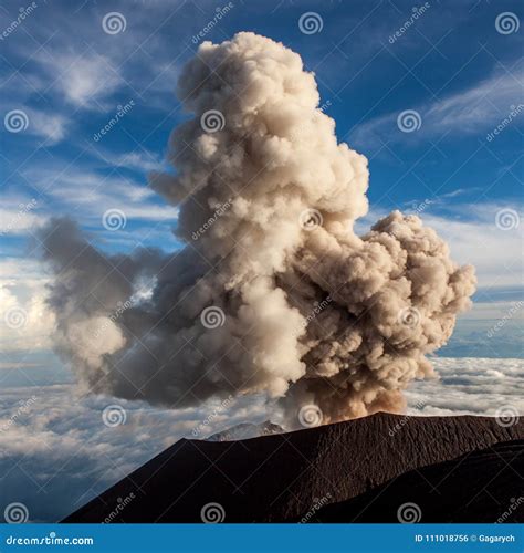 Semeru Volcano Eruption. Mt. Semeru Erupts Cloud. Stock Photo - Image ...