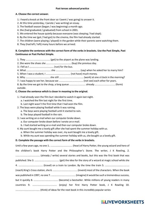 Past Tenses Review Online Exercise For Live Worksheets