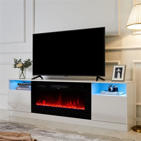 Amerlife TV Stand With Fireplace LED Light Entertainment Center With