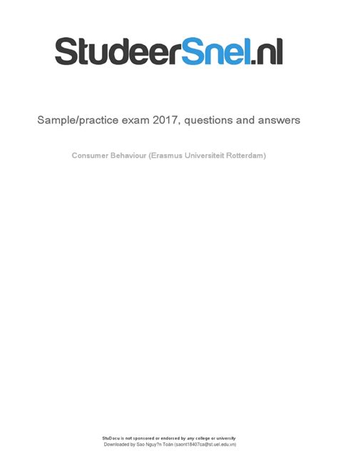 Samplepractice Exam 2017 Questions And Answers Pdf Pdf Consumer Behaviour Attitude