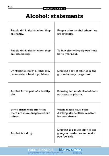 Alcohol Discussion Starter Statements Free Primary Ks2 Teaching