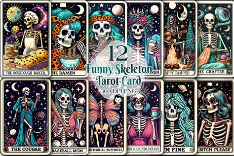 Funny Skeleton Woman Tarot Card Bundle Graphic By Cat Lady Creative