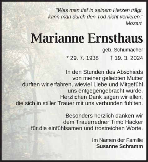 Traueranzeigen Von Marianne Ernsthaus Trauer Nordkurier