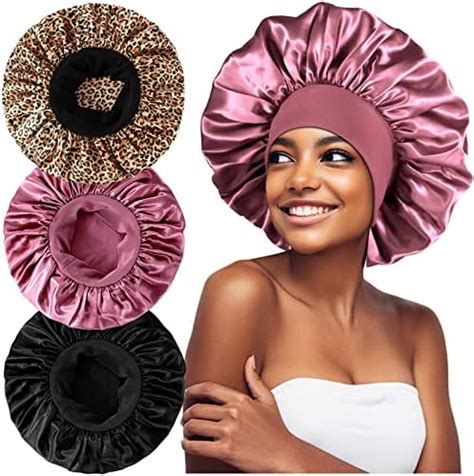 Amazon 2PCS Large Satin Silk Hair Bonnet For Sleeping Elastic