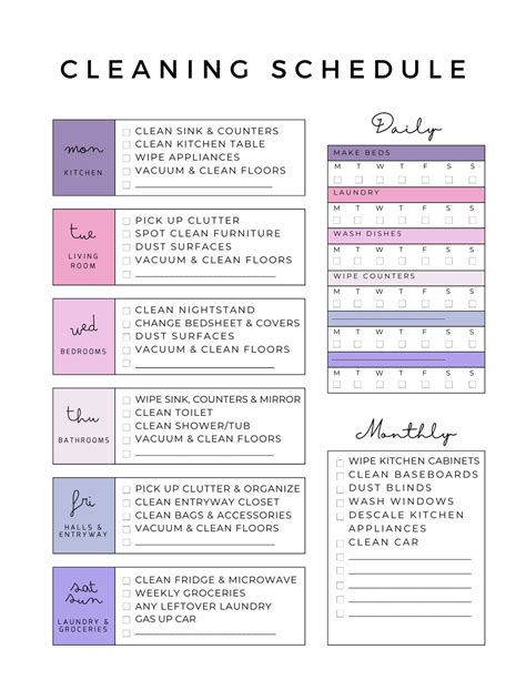 Printable Cleaning Schedule Instant Download Organizational - Etsy