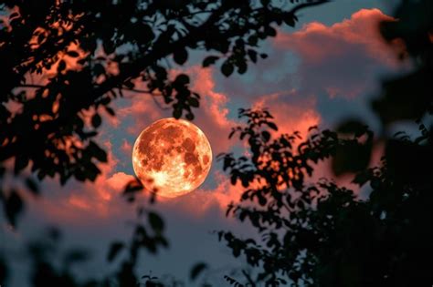 Uma Lua Cheia Vista Atrav S Dos Ramos De Uma Rvore Foto Premium