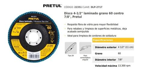 Disco Laminado 4 1 2 Grano 60 Paquete De 5 Pretul 22351 Meses Sin