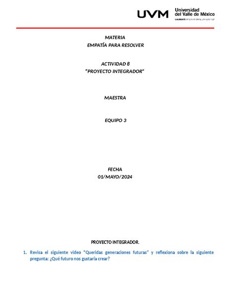 A8 cambio MATERIA EMPATÍA PARA RESOLVER ACTIVIDAD 8 PROYECTO