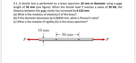 Solved 4 1 A Tensile Test Is Performed On A Brass Specimen Chegg