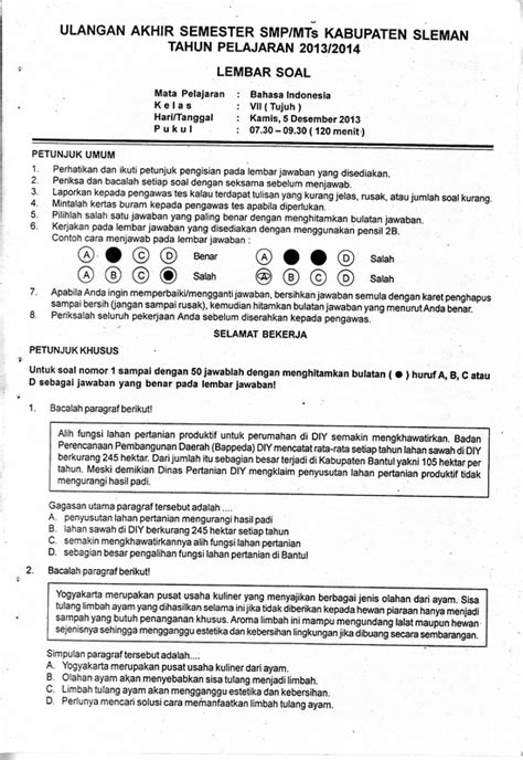 Soal Uas Bahasa Indonesia Smp Kelas 7 9 Semester 1 Sleman Giri Widodo