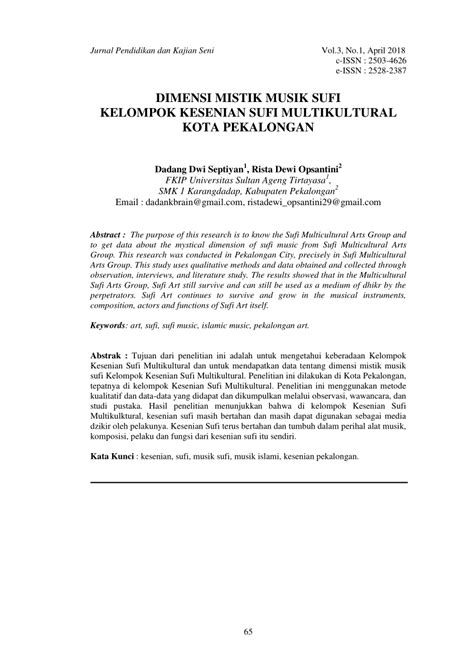 PDF Dimensi Mistik Musik Sufi Kelompok Kesenian Sufi Multikultural