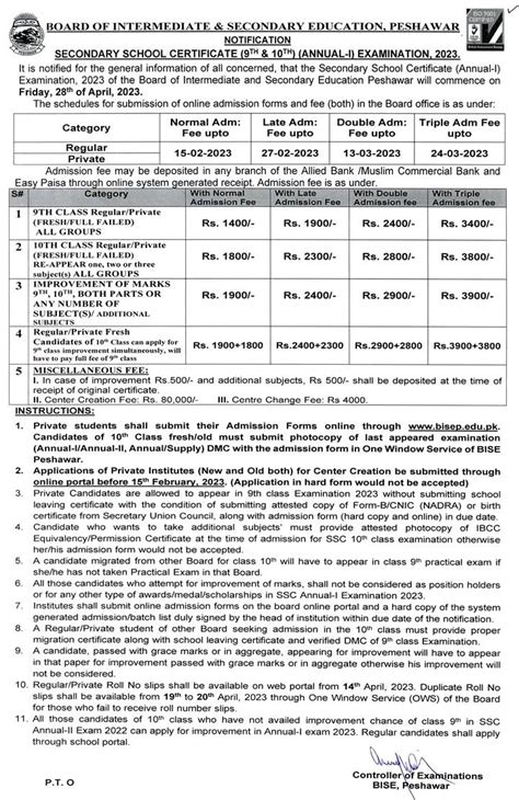 Peshawar Board New Matric Intake 2023 And Registration Process