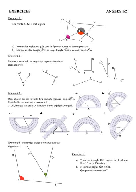 Exercice Angles 38 exercices sur angles pour la 5ème 38 corrigés