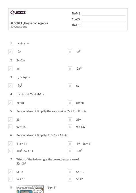 50+ Algebra worksheets on Quizizz | Free & Printable