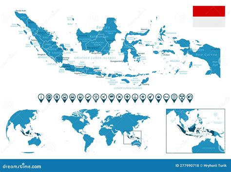 Indonesia Detailed Blue Country Map With Cities Regions Location On