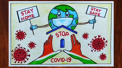 How To Draw Coronavirus Awareness Safety Poster Stay Home And Safe