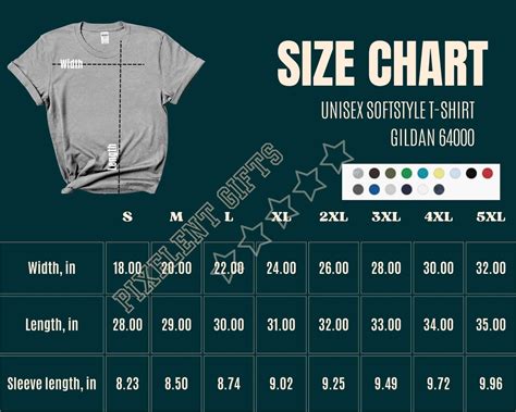 Gildan 64000 Size Chart G640 Size Chart T Shirt Mockup Unisex