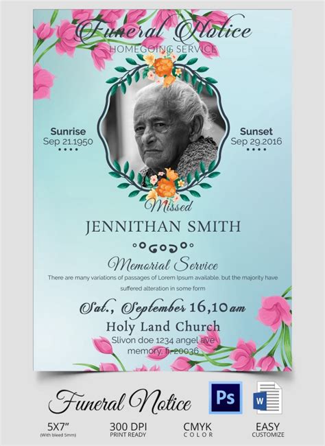 Funeral Notice Template 13 Free Word Excel Pdf Psd Format Download