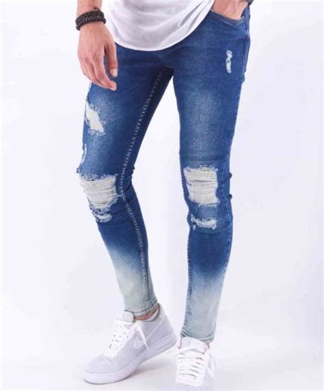 Jean Skinny Destroy Bleu Brut Homme Mode Urbaine