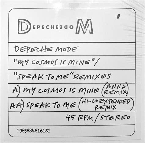 Depeche Mode My Cosmos Is Mine Speak To Me Remixes