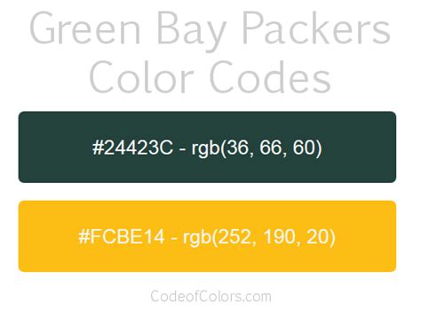 Green Bay Packers Colors - Hex and RGB Color Codes