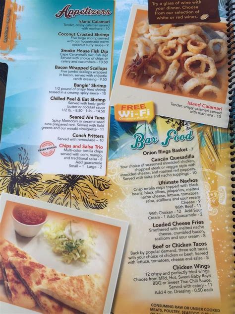 Menu at Coconuts on the Beach pub & bar, Cocoa Beach, 2 Minutemen Causeway