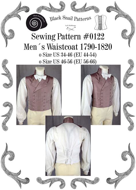 Empire Regency Mens Waistcoat 1790 1820 Sewing Pattern 0122 Etsy