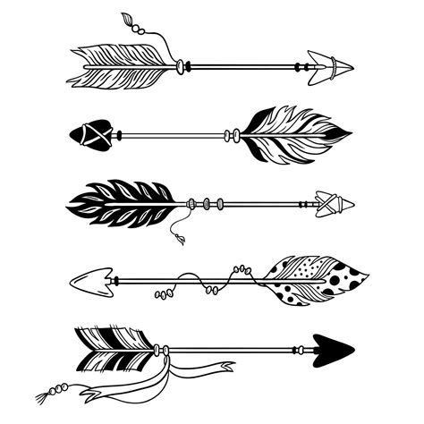 Ethnic arrows. Hand drawn feather arrow, tribal feathers on pointer an ...