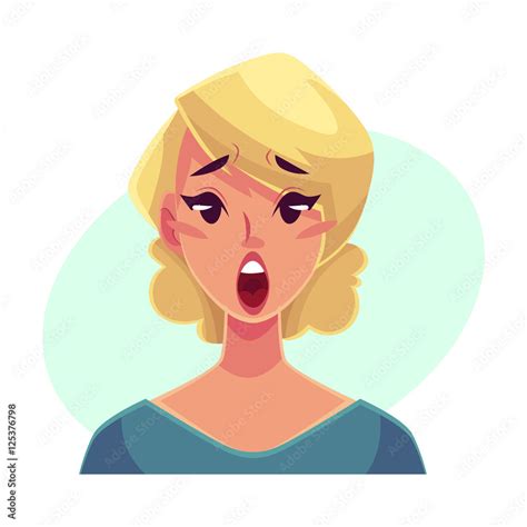 Pretty blond woman, surprised facial expression, cartoon vector ...