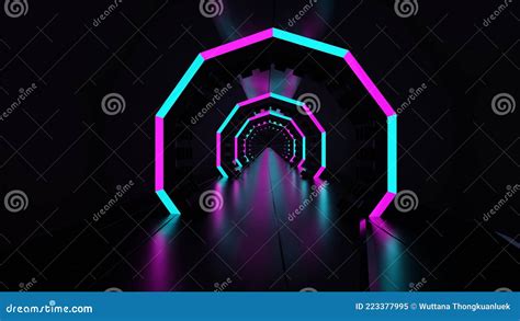 3d Rendering Dark Neon Tunnel Luminous Blue Pink Abstract Led Light