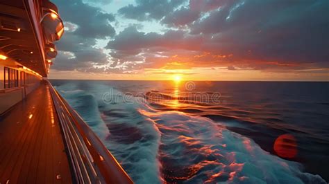 On Deck Cruise Ship Sails Into Horizon Embodying The Allure Of Ocean